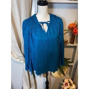 NWT Jessica Simpson Leslie Boho Blouse Top Bell Like Sleeves Small Teal Corsair